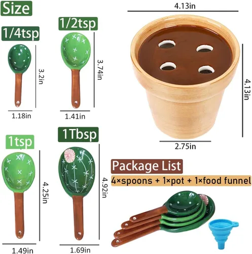 Miniatura 5 de Juego de cucharas medidoras de cactus en maceta, tazas y cucharas medidoras únicas para café, sal y azúcar, regalos lindos para hornear, aptas