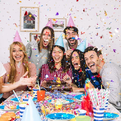 Miniatura 7 de Platos de papel de fiesta de feliz cumpleaños, platos de postre azules, 7 pulgadas, 50 unidades, decoración de fiesta de cumpleaños de lunares
