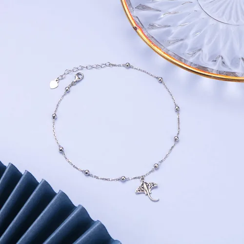 Miniatura 4 de Ladytree Tobillera para mujer de plata de ley 925, diseño de conejo, mantarraya, pulpo, cuentas, ajustable, tema de pie, pulsera de tobillo
