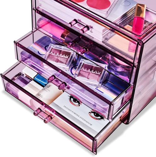 Miniatura 7 de Sorbus Organizador de Maquillaje – Organizadores de Maquillaje Acrílicos de 4 Cajones y Almacenamiento para Cosméticos, Joyas, Suministros de Morado