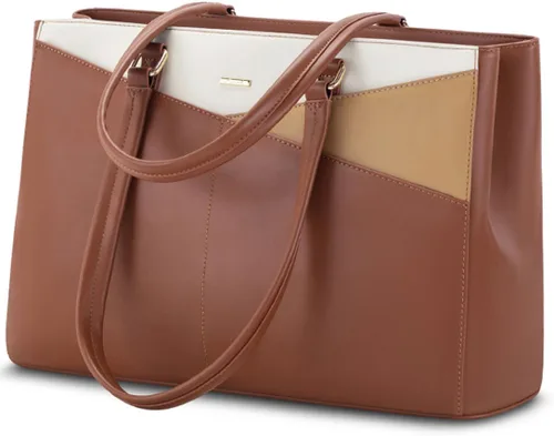 Miniatura 37 de LOVEVOOK Bolsa de mano para computadora portátil para mujer, bolsas de trabajo de cuero de 15.6 pulgadas con soporte grande para tazas para Negro