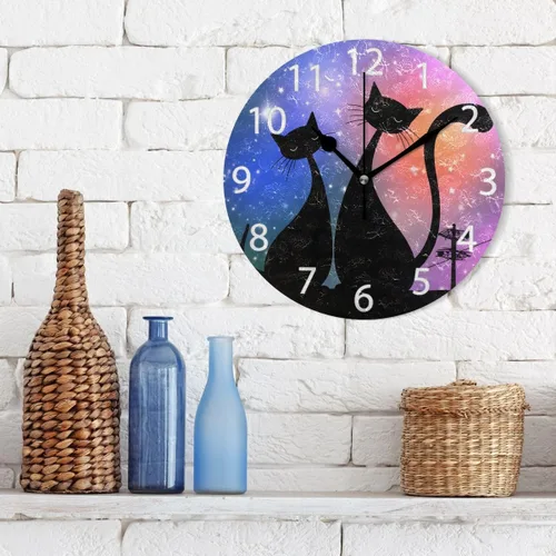 Miniatura 3 de senya Reloj de pared redondo con diseño de gatos mágicos, pintura al óleo silenciosa que no hace tictac, decorativo para el hogar, oficina, escuela
