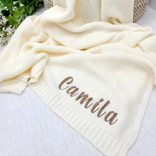 Miniatura 7 de Regalos bordados con nombre, mantas personalizadas para bebé, manta personalizada con nombre de bebé, manta de punto para bebé, manta bordada