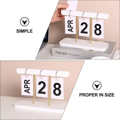 Miniatura 4 de BESTOYARD Calendario de escritorio perpetuo con bloques abatibles de madera de 6 x 4 x 2 pulgadas, pantalla de fecha reutilizable y organización que