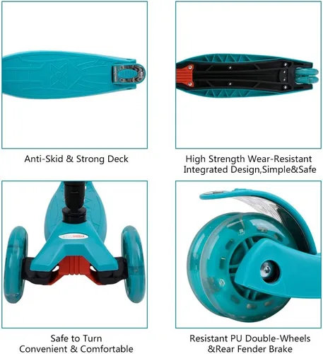 Miniatura 5 de ChromeWheels Patinetes Plegables para Niños, Patinete Deluxe con 4 Alturas Ajustables, Límite de Peso 132 libras, 3 Ruedas, Inclínate para Dirigir