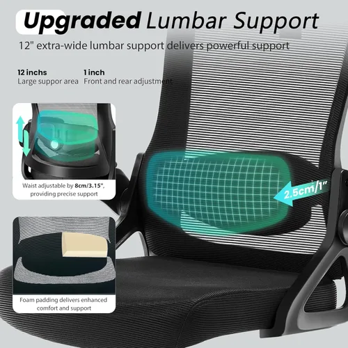 Miniatura 3 de Fizzin Silla de Oficina Ergonómica, Sillas de Computadora de 400 LBS con Soporte Lumbar Ajustable, Silla de Escritorio de Malla Transpirable Negro