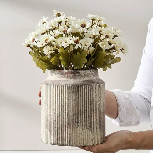 Miniatura 10 de SIDUCAL Florero rústico de cerámica estilo granja Florero bohemio de cerámica decorativo para flores de 7 pulgadas con acabado de esmalte de arena