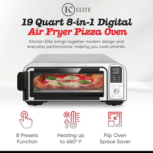 Miniatura 4 de Kitchen Elite - Combo digital 8 en 1, horno tostador, freidora de aire con panel táctil y capacidad para pizza de 12 pulgadas, acero inoxidable