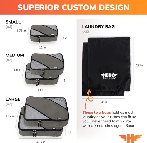 Miniatura 11 de HERO - Juego de 5 organizadores de equipaje con 2 bolsas de lavandería