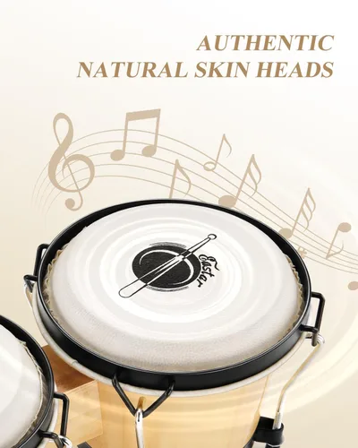 Miniatura 2 de Batería de bongó Eastar de 6" y 7" de madera, instrumento de percusión para niños, adultos y principiantes con acabado natural, EBO-1 Natural Finish
