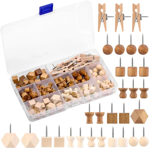 Miniatura 9 de 80 alfileres de empuje para tablero de corcho, tachuelas decorativas para el pulgar de madera, pasadores de cabeza, tachuelas de madera