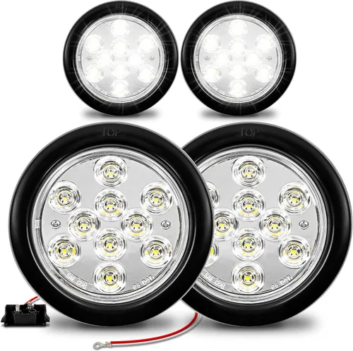 Miniatura 14 de Luces de LED traseras, de freno, redondas, color rojo, de 4 pulgadas para camiones, casas rodantes, Jeep. – Certificado DOT, anillo de hule