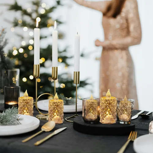 Miniatura 6 de Paquete de 12 velas de té que funcionan con pilas, parpadeo realista y más de 200 horas de tiempo de funcionamiento, para centros de mesa, bodas