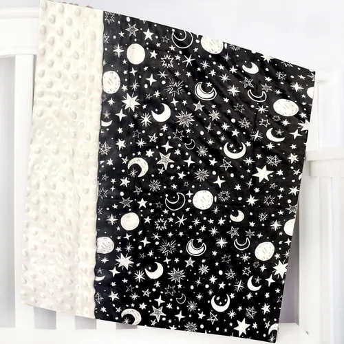 Miniatura 3 de Manta de bebé para niñas y niños, luna negra, estrella, minky, súper suave, manta de recepción de doble capa con respaldo punteado para recién