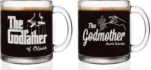 Miniatura 9 de The Godfather Pint & Godmother - Juego de copas grabadas para vino sin tallo con tu texto personalizado, cristalería hecha a mano, regalo