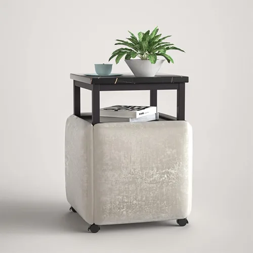 Miniatura 10 de Mesa de comedor combinada 5 en 1 con 4 taburetes, mesa auxiliar anidable que ahorra espacio, taburete otomano apilable, reposapiés, sofá y mesa