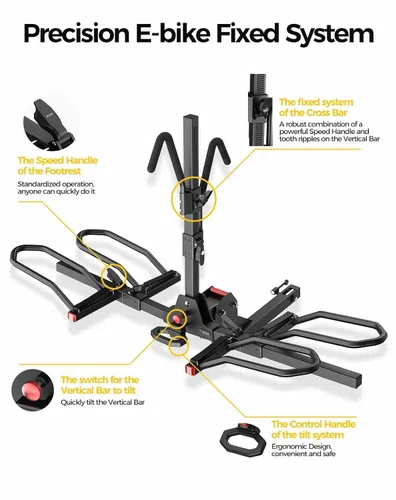 Miniatura 4 de KYX - Soporte de enganche para bicicleta eléctrica de 220 lb, soporte de enganche para 2 bicicletas estilo plataforma para automóviles, camiones