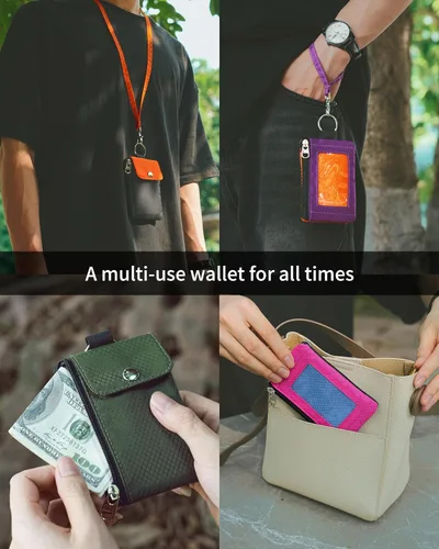 Miniatura 4 de Artpaxy Cartera minimalista para hombres y mujeres, llavero con bloqueo RFID, con cremallera, pequeña cartera con ventana de identificación, 2