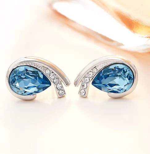 Miniatura 5 de Aretes de lágrima chapados en platino hechos con cristales austriacos para mujer