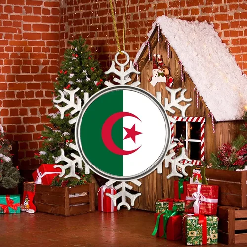 Miniatura 5 de Adorno de decoración de árbol de Argelia, bandera de Argelia, novedad de metal, copo de nieve, adorno de Navidad, bandera nacional, recuerdo