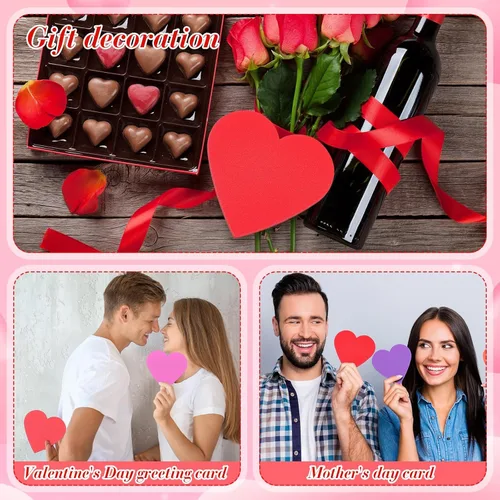 Miniatura 7 de Tatuo 120 calcomanías de corazón de espuma de 6 pulgadas a granel, autoadhesivas, corazones de espuma EVA, calcomanías mate y con purpurina