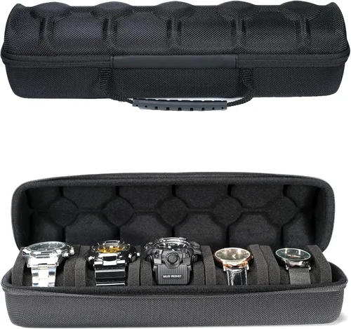 AUKURA Estuche de viaje para reloj duro caja de almacenamiento y organizador de 5 ranuras para hombres y mujeres con almohada de reloj antimovimiento