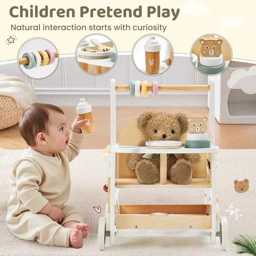 Miniatura 4 de labebe Andador de bebé de madera, Andador de empuje para bebé con muñeca, Andador de actividad con ruedas para niños de 18 meses +, velocidad