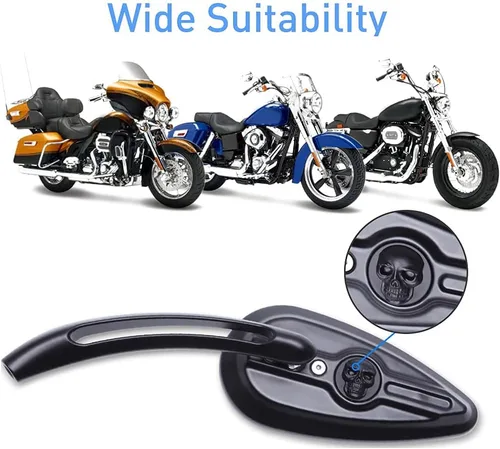 Miniatura 7 de Espejos retrovisores de 8 mm/10 mm para motocicleta con diseño de calavera para Harley Touring, Road King, Street Glide, Dyna, Suzuki, Kawasaki