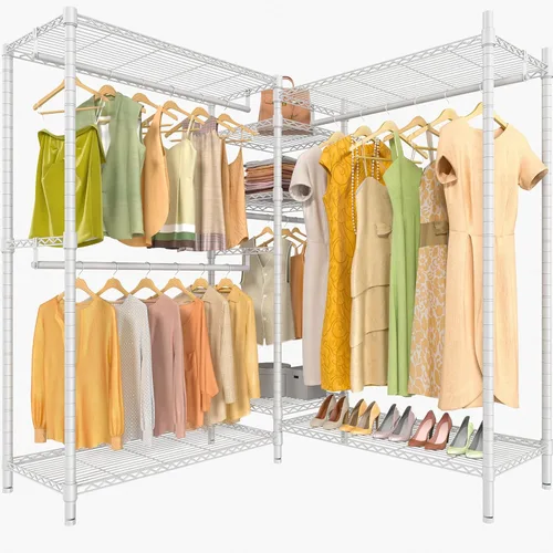 Miniatura 12 de VIPEK L6 - Perchero resistente para ropa de forma L, estante de ropa de 5 niveles con alambre, estante de ropa independiente con 7 estantes