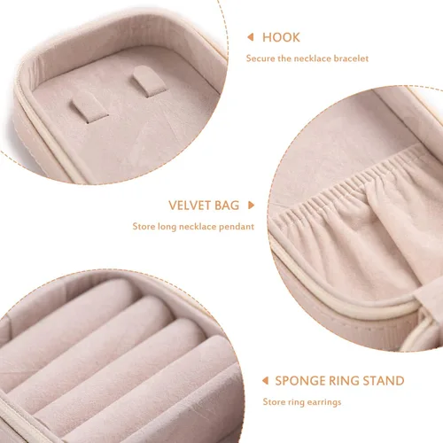 Miniatura 5 de SANQIANWAN Pequeña caja organizadora de viaje de joyería con estuche portátil de piel sintética para collares, anillos, aretes, diseño de borlas