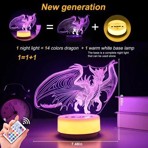 Miniatura 6 de Luz nocturna de dragón para niños, regalo de dragón para niños y adultos, lámpara de noche decorativa para dormitorio/oficina, 5 botones y control