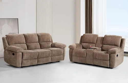 Miniatura 15 de Betsy Furniture Moderno juego de sofá reclinable de tela, sofá biplaza con consola, reclinable 8093 (negro, sofá + sofá biplaza) Breathable