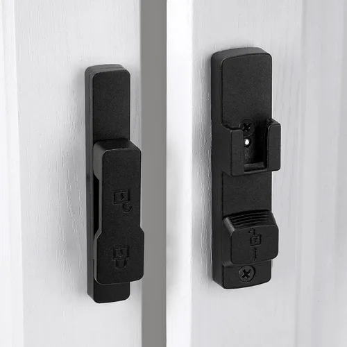 Miniatura 7 de INIRET Cerradura de puerta de granero negro mate de 180 grados, herrajes para puerta abatible, cerradura de puerta de aleación de zinc, protege