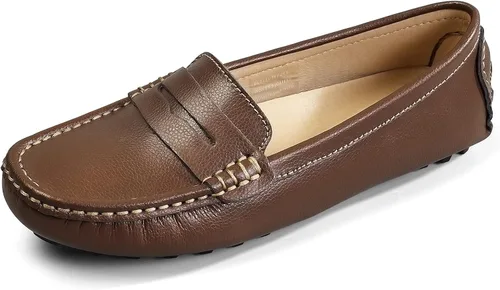 Miniatura 2 de Artisure Mocasines clásicos de cuero genuino para mujer, mocasines de conducción, mocasines casuales sin cordones, zapatos de barco cómodos y a