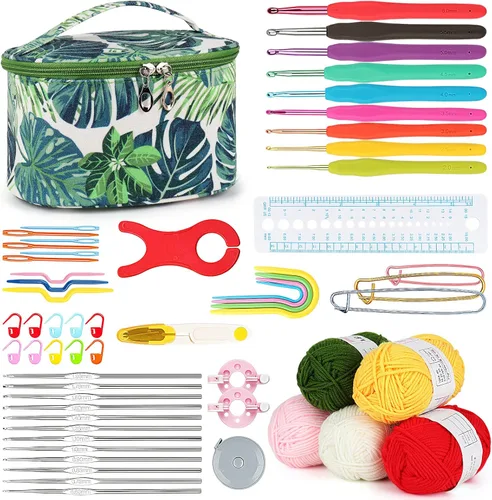 Miniatura 13 de Aeelike Kit de ganchillo con bolsa para viajes, kit fácil de aprender a ganchillo para principiantes de todas las edades, el kit de inicio