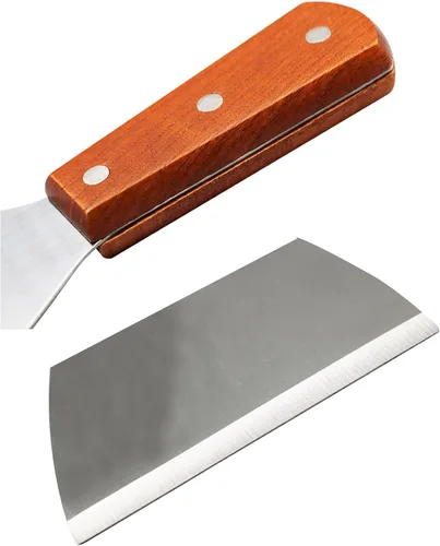 Miniatura 2 de Rascadores de parrilla de acero inoxidable prémium con borde inclinado, mango de madera para cocinar barbacoas, paquete de 2