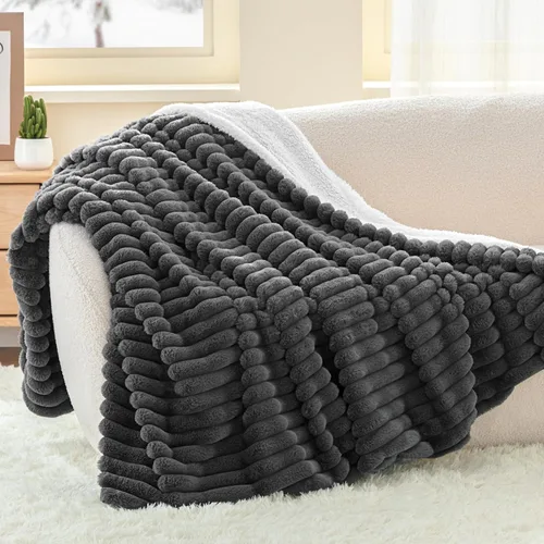 Miniatura 16 de INFIIXSO Manta de forro polar Sherpa tamaño Queen – Forro polar a rayas súper suave y cálido, acogedora manta de cama grande de felpa mullida