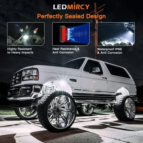 Miniatura 2 de LEDMIRCY Luces LED de roca blancas R4 12 piezas para camiones todoterreno, UTV, SUV, RZR, ATV, underglow, equipo de sendero de alta potencia, blanco