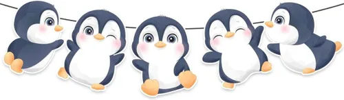 Miniatura 6 de Cartel de cumpleaños de pingüinos: bonitas decoraciones de fiesta de pingüinos para baby shower, cumpleaños de niños, celebraciones temáticas