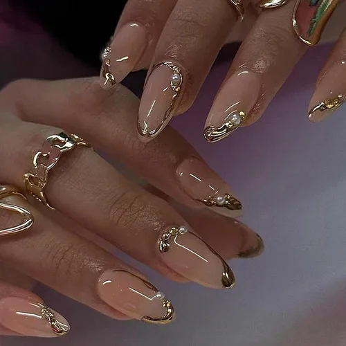 Miniatura 49 de Uñas postizas a presión marrón café, uñas postizas medianas de almendra, color sólido, cobertura completa, uñas postizas artificiales brillantes