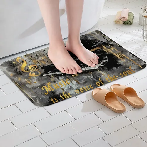 Miniatura 4 de Homewish Alfombra de baño con música de piano, notas musicales, para niños, niñas, niños, adolescentes, retro, graffiti, gris, dorado, lanudo