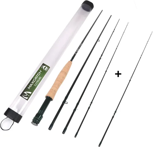 Miniatura 8 de M MAXIMUMCATCH Maxcatch Extreme - Caña de pescar con mosca de grafito extremo, 4 piezas, 9 pies con carbono IM6 en blanco, guías cromadas duro