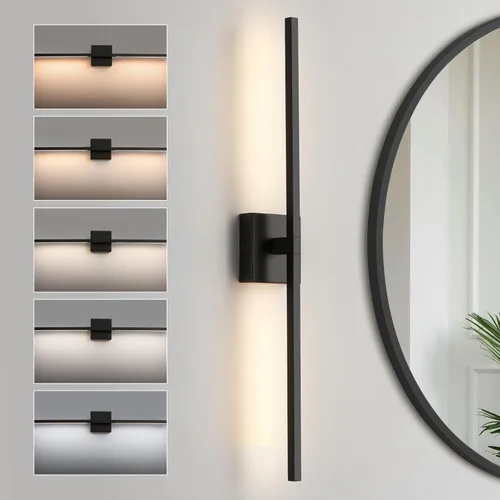 Lámpara de tocador de baño negra de 30 pulgadas, giratoria de 360°, 18 W, regulable, 5CCT, LED, lámpara de baño negra sobre espejo, luces modernas