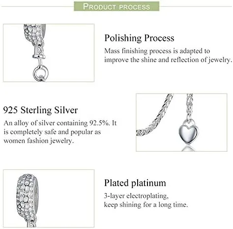 Miniatura 7 de ABAOLA - Dije con cadena de seguridad, con corazón de plata de ley 925, compatible con pulseras y collares Pandora