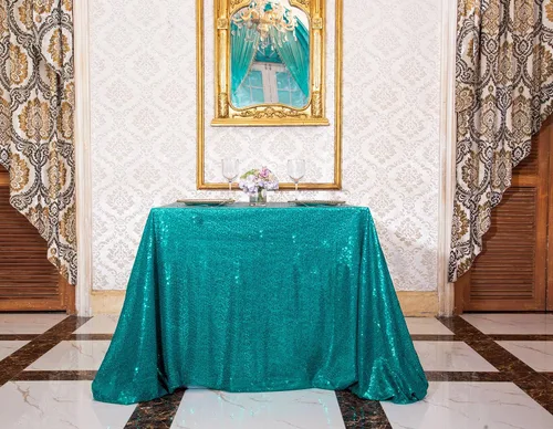 Miniatura 28 de PartyDelight Mantel de lentejuelas redondo de 50 pulgadas, color dorado claro, adorno de mesa para decoración de bodas, fiestas, cumpleaños