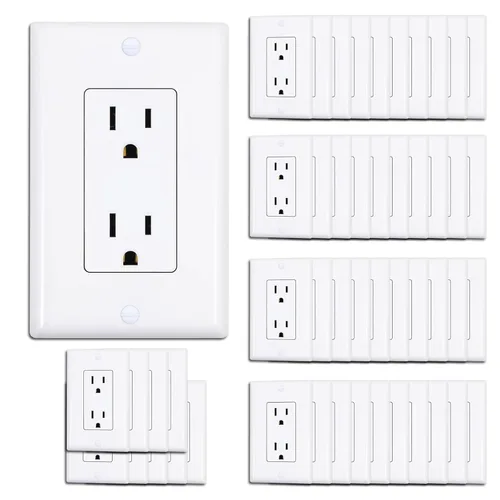 Miniatura 24 de ThunderWay Toma de corriente decoradora con placa de pared, toma eléctrica no resistente a manipulaciones, 15 amperios/125 V, autoconectada