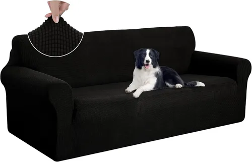 U-NICE HOME Funda elástica para sofá, protector de muebles para sofá de 4 cojines, apta para mascotas (sofá de gran tamaño, negro)