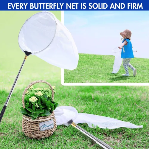 Miniatura 7 de Red telescópica de mariposa, pesca extensible de acero inoxidable, 15 a 70 pulgadas, redes de juguete para insectos para niños y familia (plateado)