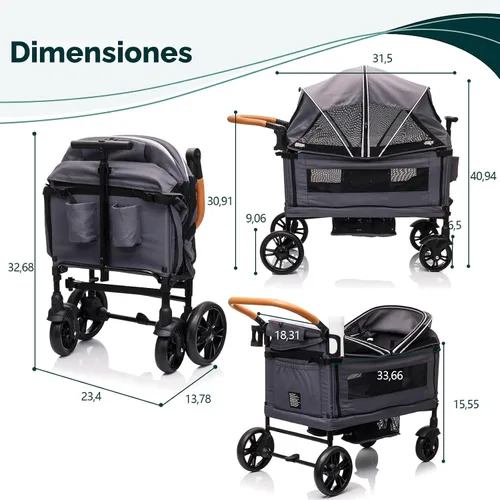 Miniatura 9 de Cochecito de lujo para 2 niños y carga - Ligero plegable de viaje todo terreno doble vagón para recién nacidos y niños pequeños con arnés de 5 Gris