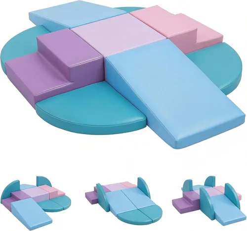 Miniatura 10 de TODIBY Juego de 9 bloques de espuma para trepar: cuero PU suave - Bloques de actividad para gatear y trepar para bebés - Equipo de gimnasio